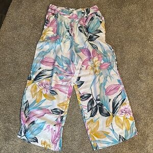 C&C California 100% Linen Pink and Blue Floral Pants